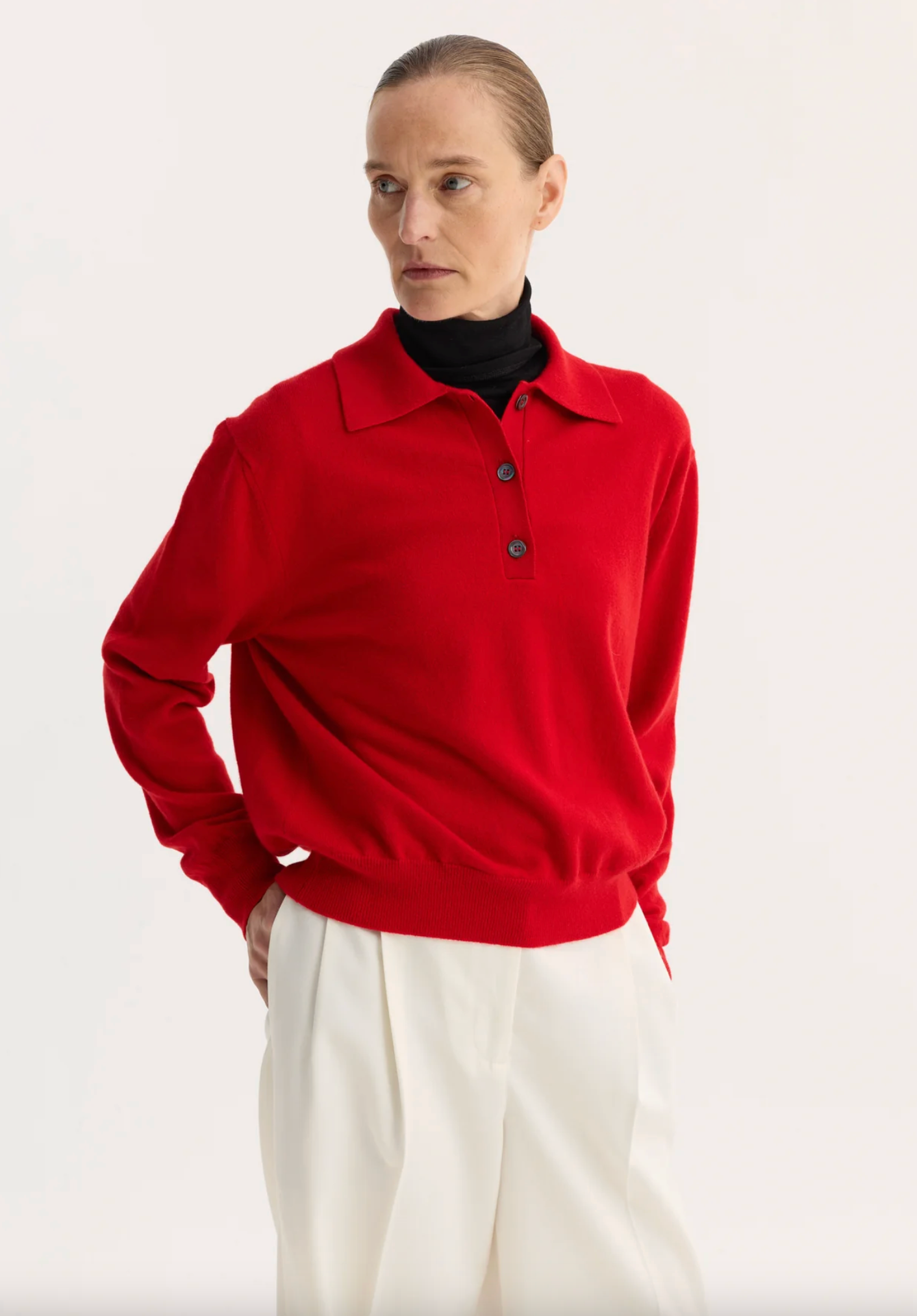 wool cashmere polo: red