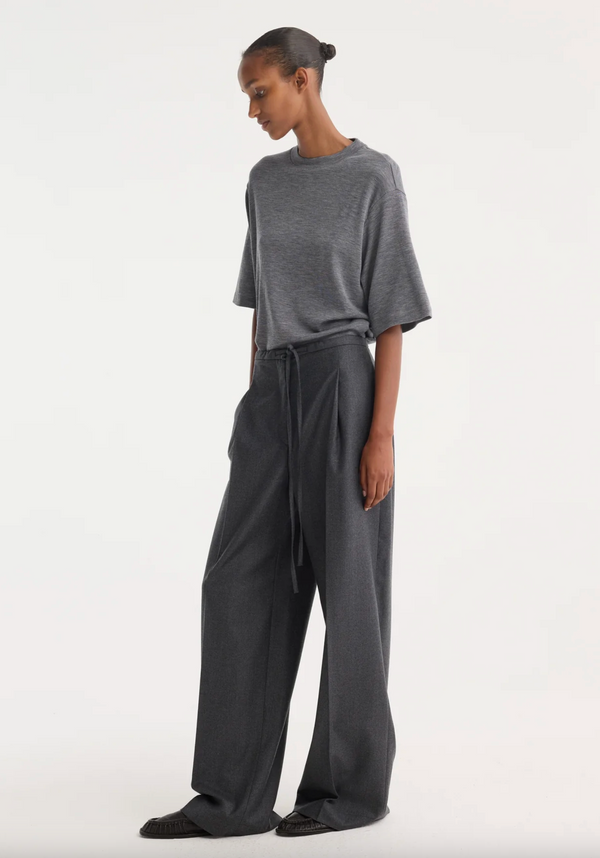 Relaxed Drawstring Trousers: Dark Grey Melange