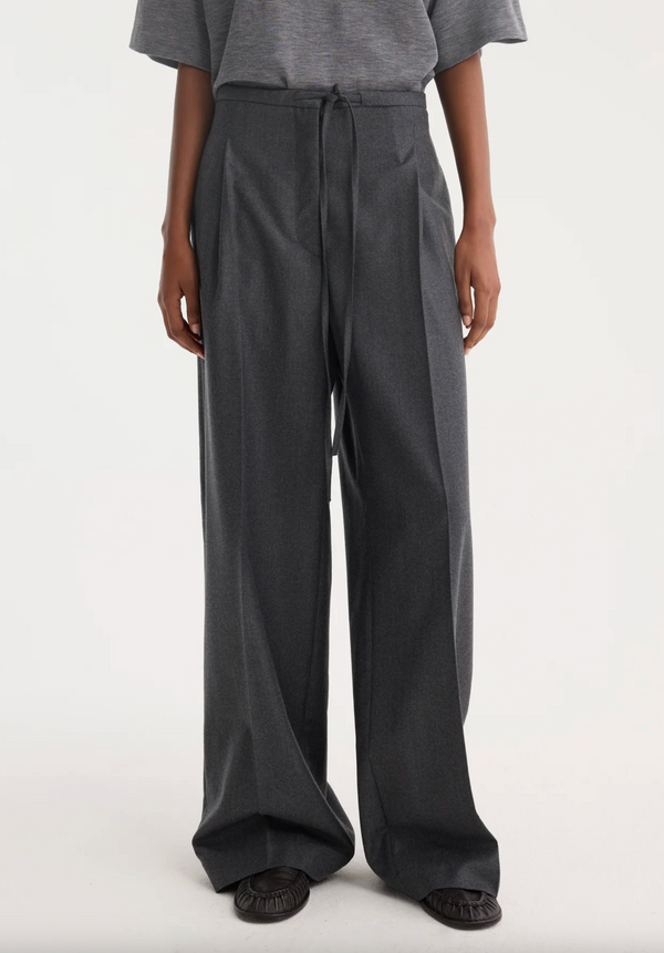 Relaxed Drawstring Trousers: Dark Grey Melange