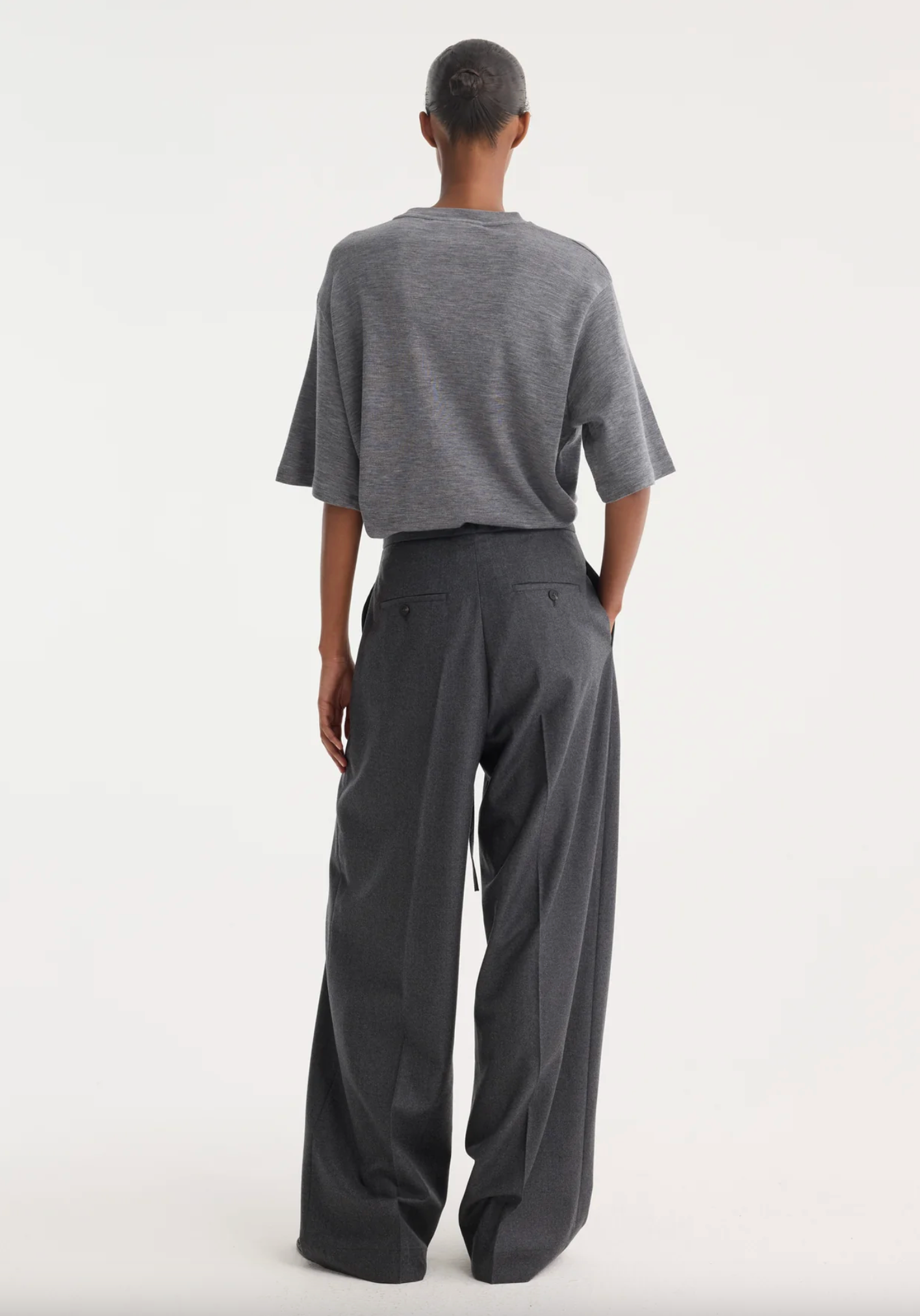 Relaxed Drawstring Trousers: Dark Grey Melange