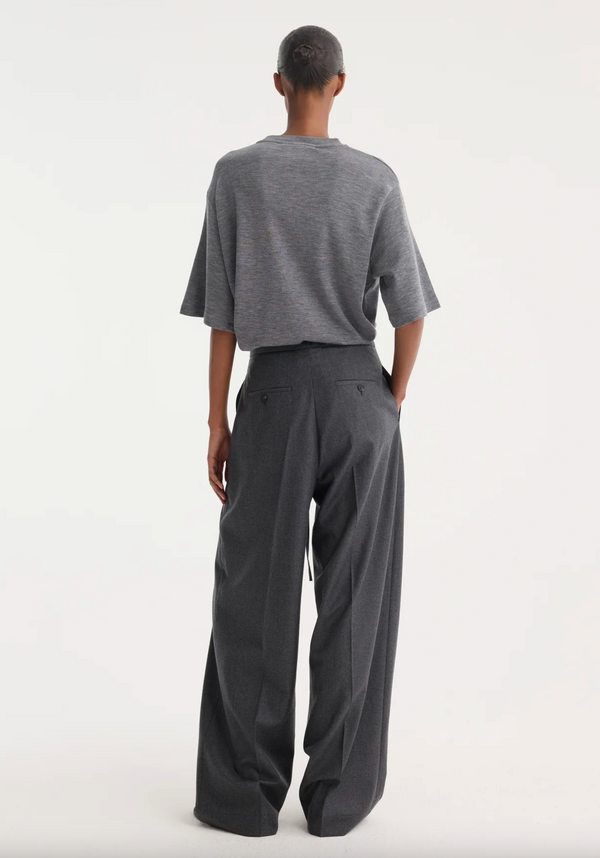 Relaxed Drawstring Trousers: Dark Grey Melange