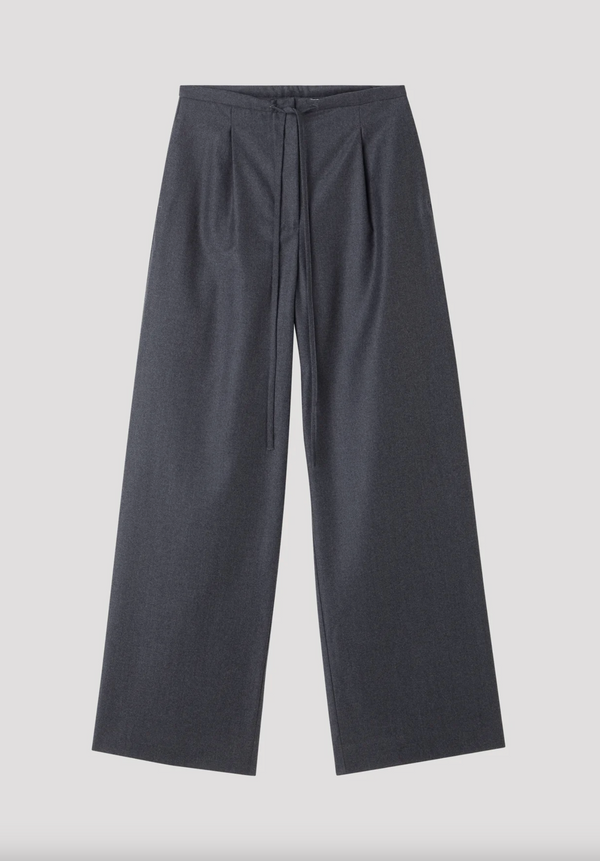 Relaxed Drawstring Trousers: Dark Grey Melange