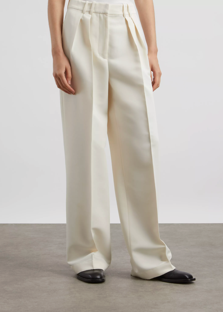 Wide Leg Double Pleat: Off White