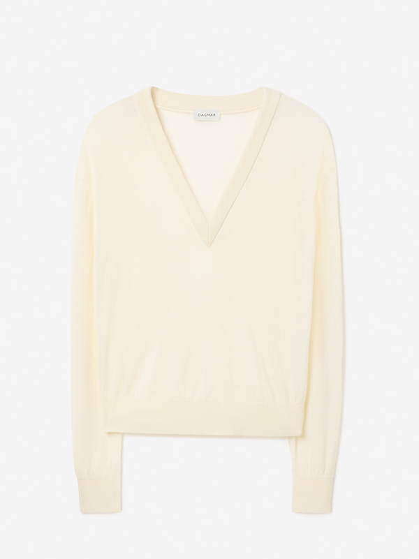 Cashmere v-neck knit: Cream White