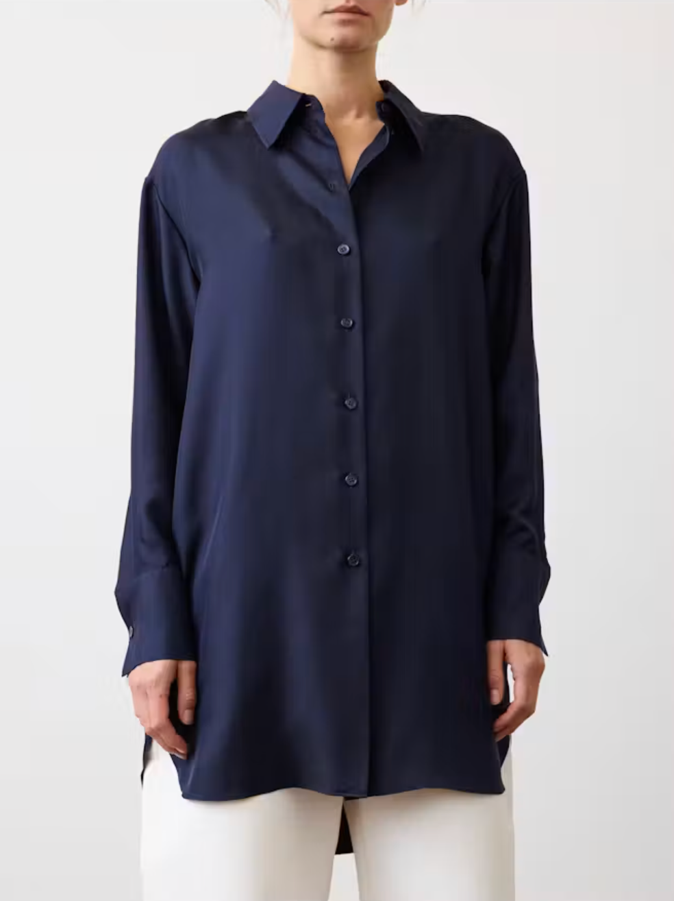 Signature Elongated Silk Shirt: Night