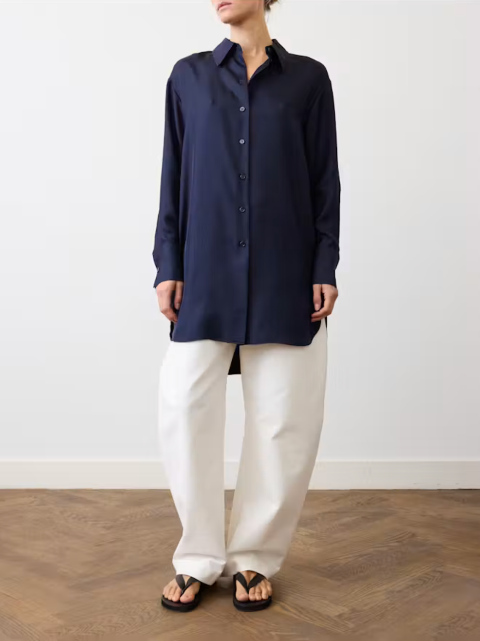 Signature Elongated Silk Shirt: Night