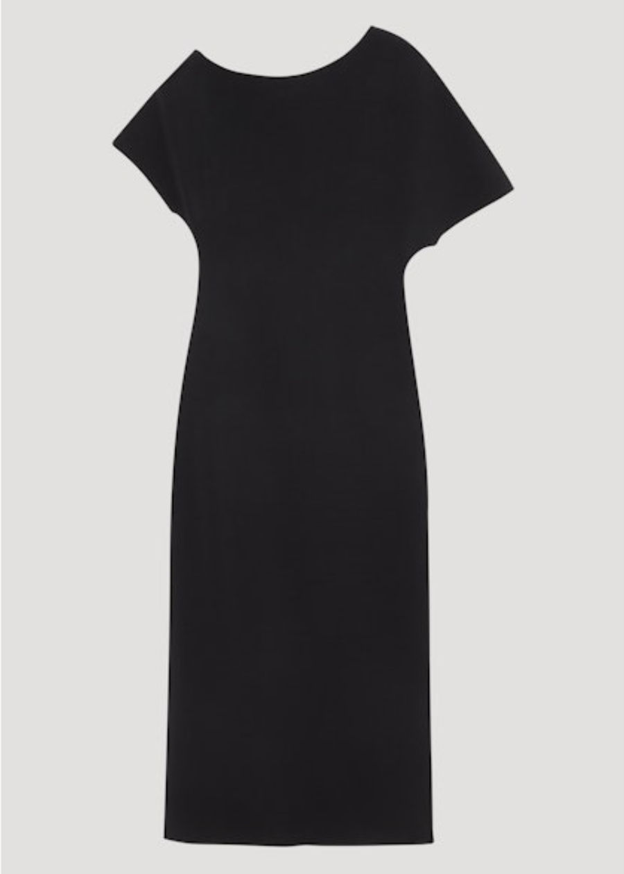 ASYMMETRICAL KNITTED DRESS: BLACK