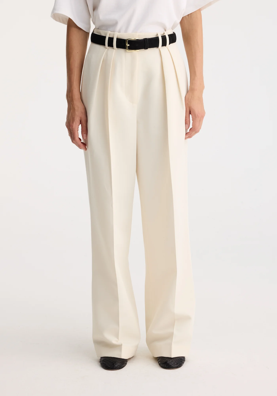 Wide Leg Double Pleat: Off White