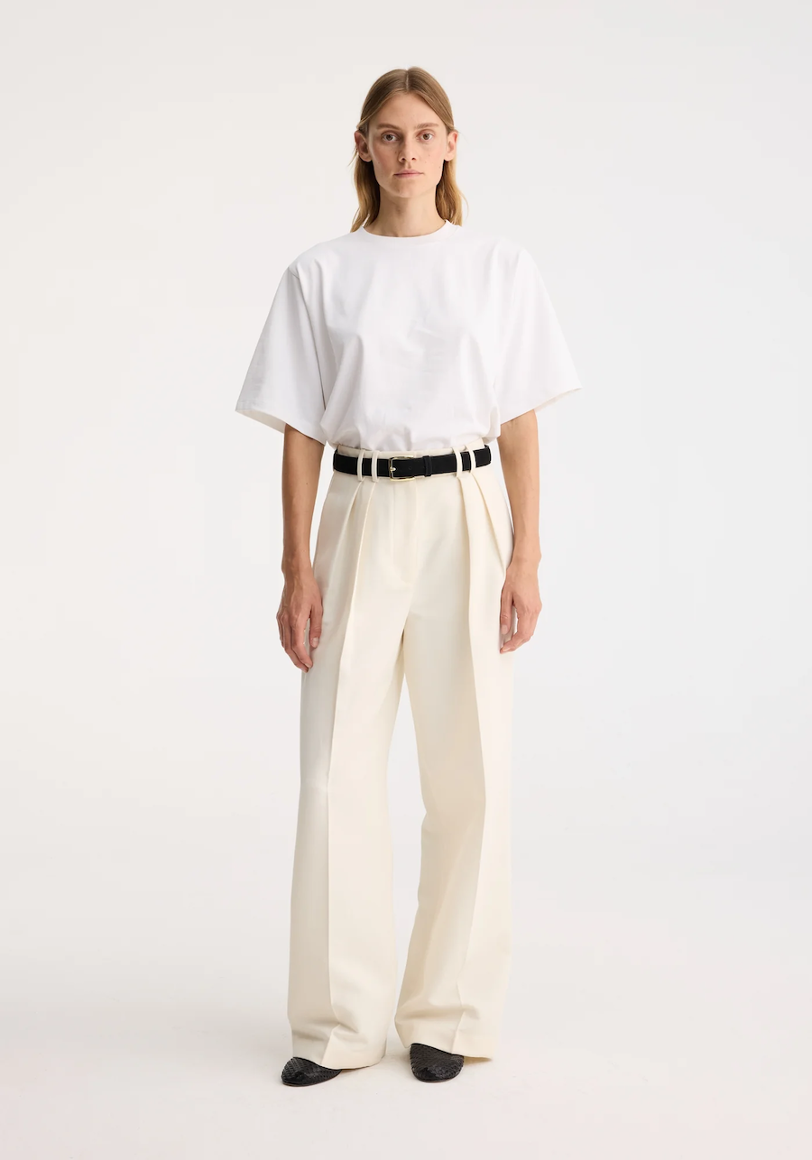 Wide Leg Double Pleat: Off White