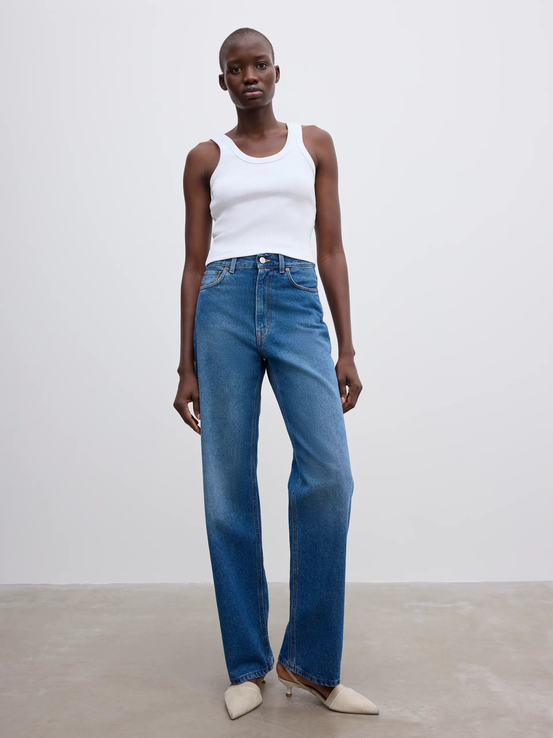 WIDE LEG DENIM: DARK BLUE