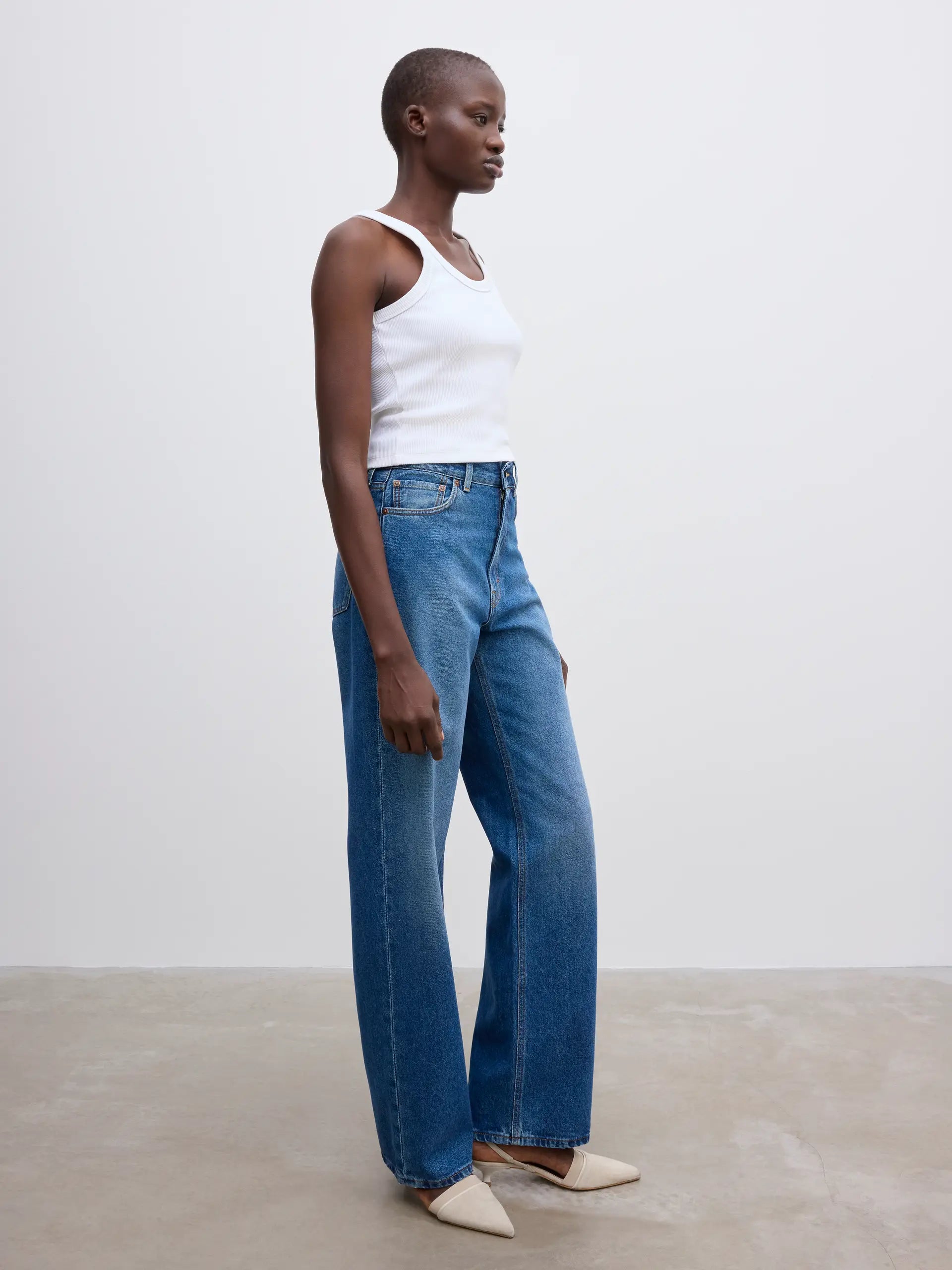 WIDE LEG DENIM: DARK BLUE