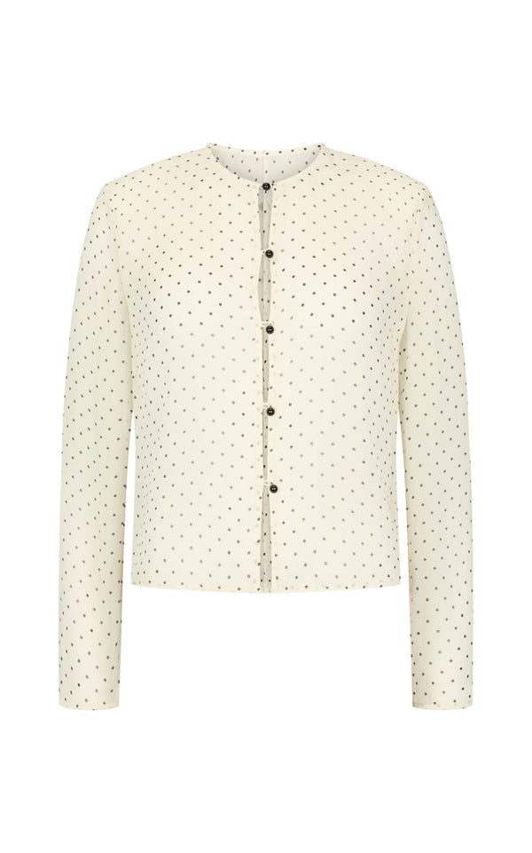 Eileen Top: Cream & Black Polka Dot Silk