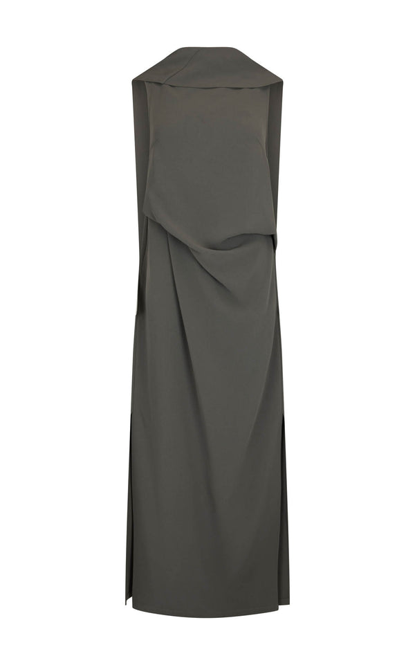 Laro Dress: Grey Drape Suiting