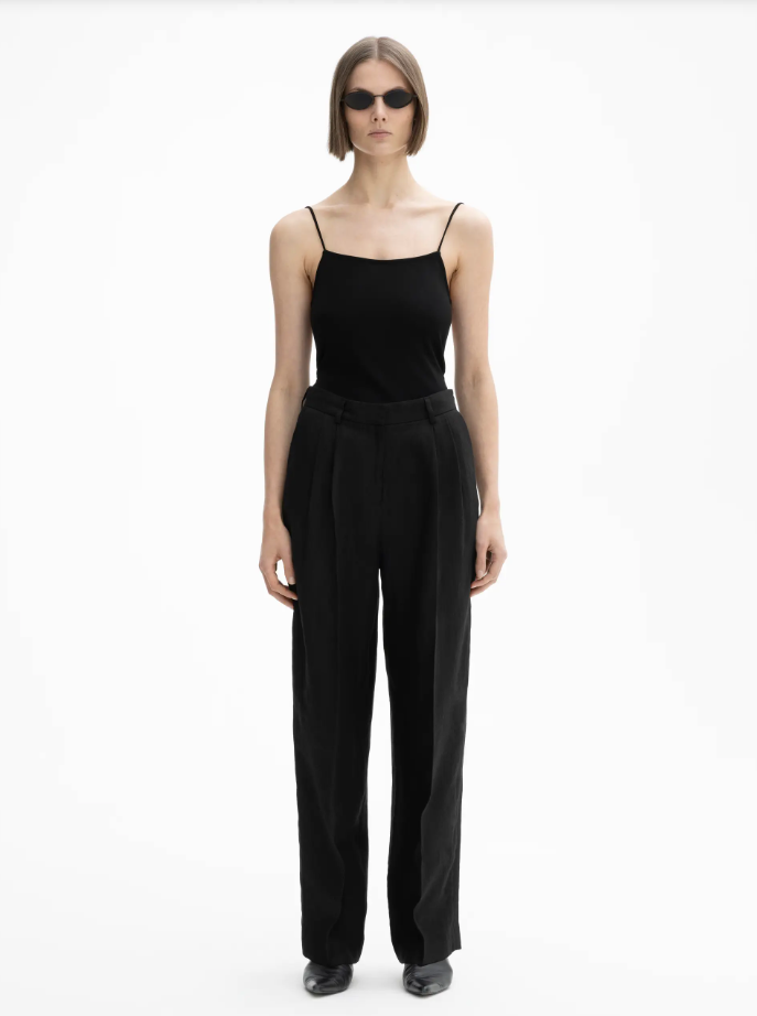 WIDE LINEN SUIT TROUSERS: Black