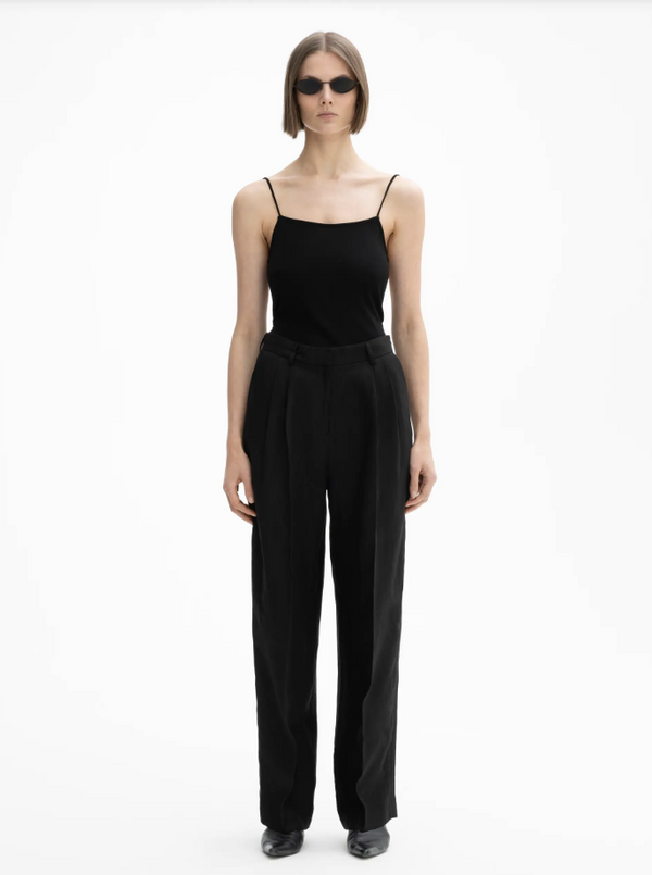 WIDE LINEN SUIT TROUSERS: Black