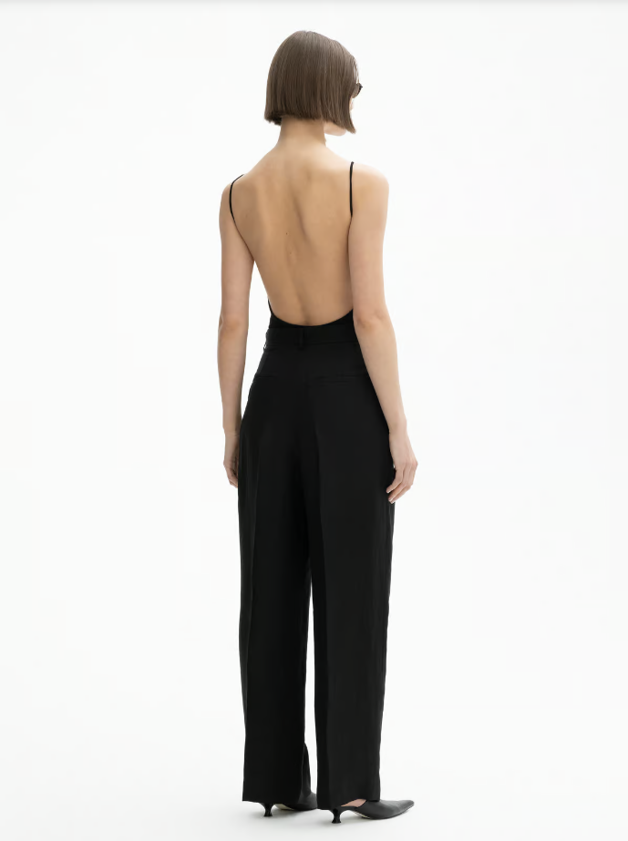 WIDE LINEN SUIT TROUSERS: Black