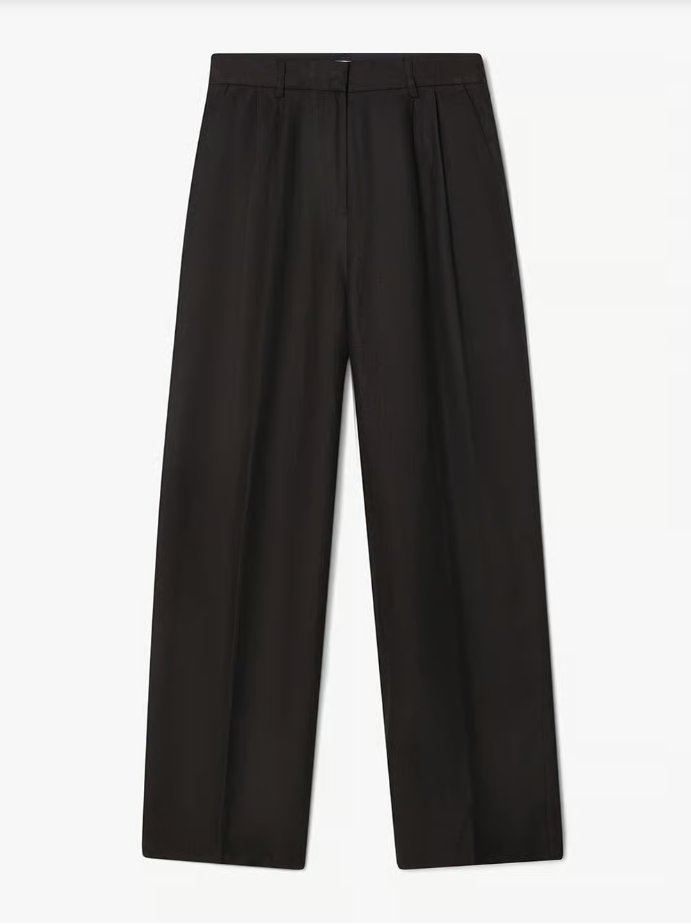 WIDE LINEN SUIT TROUSERS: Black