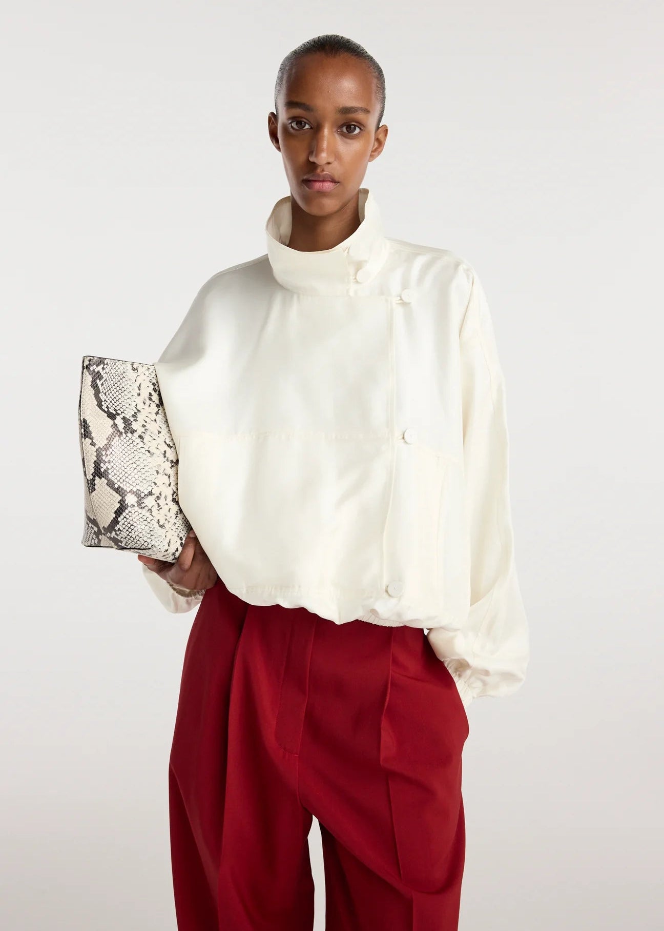 silk blouson anorak: cream